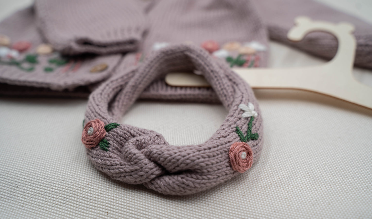 Premium Strickjacke mit Stirnband "Floral"